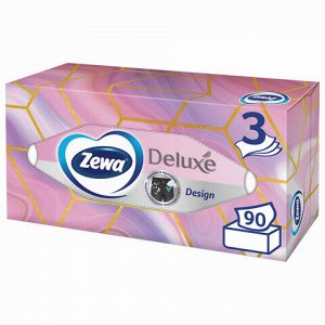 Салфетки косметические 90 штук в картонном боксе, 3-слойные, ZEWA Deluxe Design, 28420