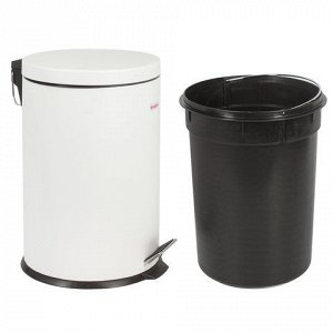 Ведро-контейнер для мусора (урна) с педалью LAIMA "Classic", 20 л, белое, глянцевое, металл, со съемным внутренним ведром, 604949
