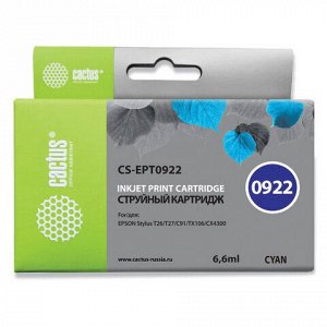 Картридж струйный CACTUS (CS-EPT0922) для EPSON Stylus C91/CX4300/T26/T27/TX106, голубой