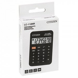 Калькулятор карманный CITIZEN LC-110NR, МАЛЫЙ (89х59 мм), 8 разрядов, питание от батарейки, ЧЕРНЫЙ