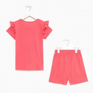 Комплект для девочки (футболка/шорты), цвет коралловый, рост