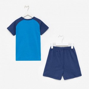 Комплект для мальчика (футболка, шорты), цвет голубой/тёмно-синий, рост