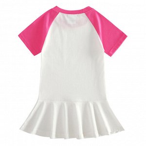 Платье для девочки, короткий рукав, принт "Холодное сердце", плиссированая юбка, цвет белый/малиновый