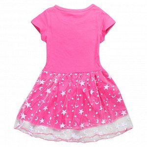 Платье для девочки, короткий рукав, принт  "Холодное сердце", фатиновая юбочка, цвет ярко-розовый