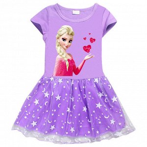 Платье для девочки, короткий рукав, принт "Холодное сердце", фатиновая юбочка, цвет фиолетовый