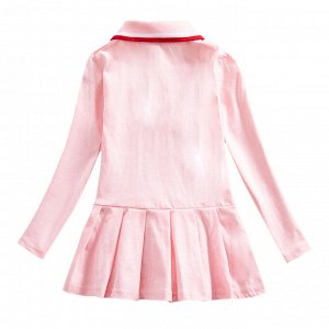 Платье-поло для девочки, длинный рукав, принт "Холодное сердце", плиссированная юбочка, цвет розовый