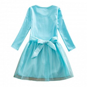 Платье для девочки, длинный рукав, принт "Холодное сердце",  с поясом, цвет светло-голубой