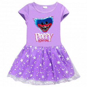 Платье для девочки, короткий рукав, принт &quot;Хагги Вагги&quot;, фатиновая юбочка, цвет фиолетовый