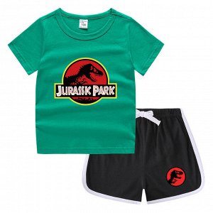 Костюм детский, футболка+шорты, принт "Парк юрского периода", цвет зеленый/черный