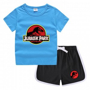 Костюм детский, футболка+шорты, принт "Парк юрского периода", цвет голубой/черный