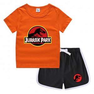 Костюм детский, футболка+шорты, принт "Парк юрского периода", цвет оранжевый/черный