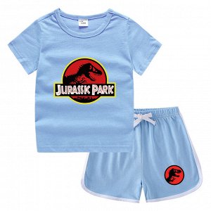 Костюм детский, футболка+шорты, принт "Парк юрского периода", цвет светло-голубой