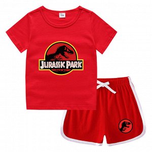 Костюм детский, футболка+шорты, принт "Парк юрского периода", цвет красный