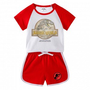 Костюм детский, футболка+шорты, принт "Парк юрского периода", цвет белый/красный