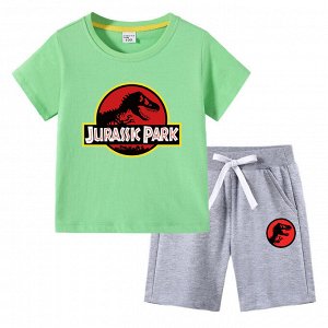 Костюм детский, футболка+шорты, принт "Парк юрского периода", цвет светло-зеленый/серый