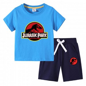 Костюм детский, футболка+шорты, принт "Парк юрского периода", цвет голубой/темно-синий