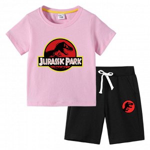 Костюм детский, футболка+шорты, принт "Парк юрского периода", цвет светло-розовый/черный