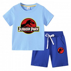 Костюм детский, футболка+шорты, принт "Парк юрского периода", цвет светло-голубой/синий