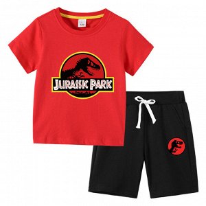 Костюм детский, футболка+шорты, принт "Парк юрского периода", цвет красный/черный