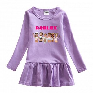 Платье для девочки, длинный рукав, принт "Роблокс", цвет светло-фиолетовый