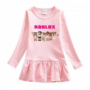 Платье для девочки, длинный рукав, принт "Роблокс", цвет розовый