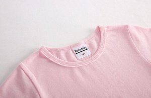 Платье для девочки, короткий рукав, принт "Роблокс", присборенная на талии юбочка, цвет светло-розовый