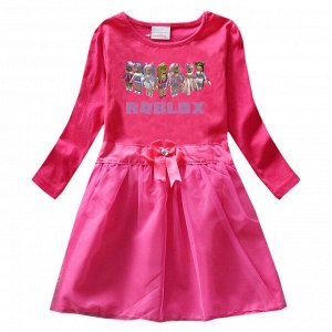 Платье для девочки, длинный рукав, принт &quot;Роблокс&quot;,  с поясом, цвет малиновый
