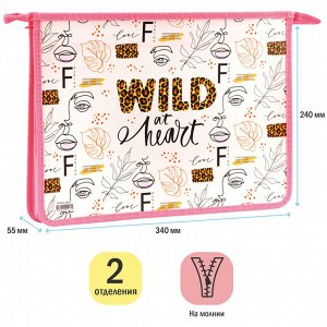 Папка для тетрадей 2 отделения А4 ArtSpace ""Wild at heart"", пластик, на молнии