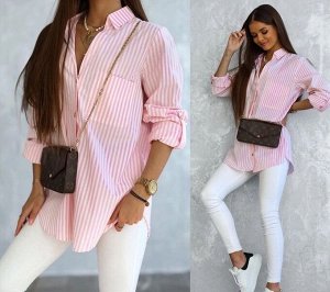 Рубашка Женская 5005 "Вертикальные Полоски" Розовая