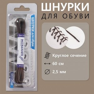 Шнурки для обуви, пара, круглые, вощёные, d=2,5 мм, 60 см, цвет коричневый