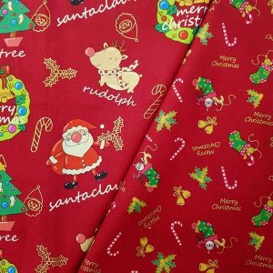 Ткань из коллекции Подарки Санты: Санта и Рудольф. Красная