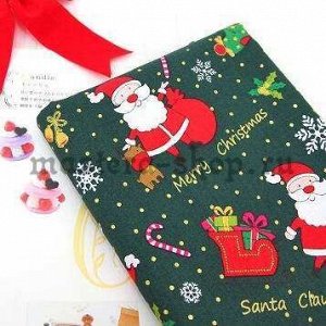 Ткань из коллекции Подарки Санты: Санта и Рудольф. Зеленая