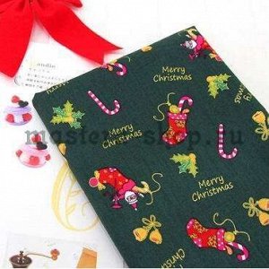 Ткань из коллекции Подарки Санты: Носки. Зеленая