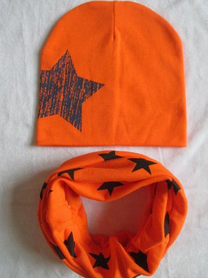 Детская шапка и снуд, принт «Звезда», цвет оранжевый