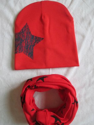 Детская шапка и снуд, принт «Звезда», цвет красный