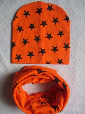 Детская шапка и снуд, принт «Звезды», цвет оранжевый
