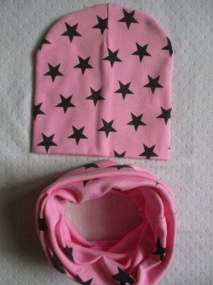 Детская шапка и снуд, принт «Звезды», цвет розовый