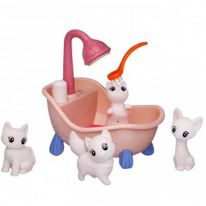 WK-19019 Набор для творчества Junfa Фигурки для раскраски. Котята в ванне с душем (4 фигурки для раскраски, 6 фломастеров, щетка, раскраска)