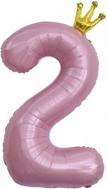 131192 Шар-цифра,  фольга, Розовый &quot;С золотой короной. Цифра 2&quot;, 102 см (Falali), инд. уп.
