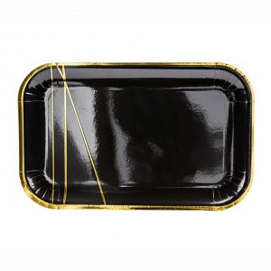 Тарелка бумажная "Линии. Золото на черном Black&Gold", 13.5 см х 22 см, 6 шт.