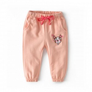 Детские брюки с карманами, принт "Собака", цвет розовый