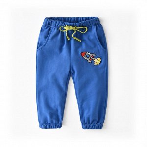 Детские брюки с карманами, принт "Ракета", цвет синий