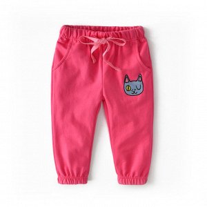 Детские брюки с карманами, принт "Кошка", цвет красный