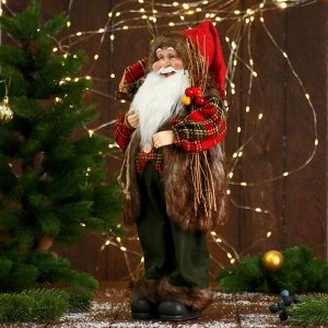 Дед Мороз "В пушистой жилетке, с веточками" 45 см