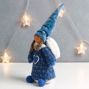 Кукла интерьерная "Ангелочек Марфуша в синем платье с сердечком" 33х12х9 см