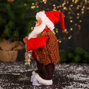 Дед Мороз "В красном тулупе, с колокольчиком/ фонарик" двигается, ботинки светятся, 13х28 см