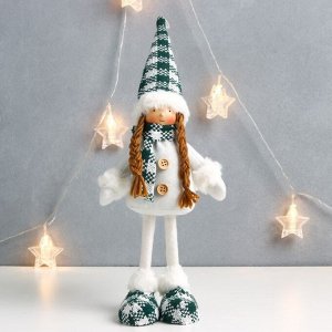 Кукла интерьерная "Ангелочек в белом наряде, клетчатый колпак и шарф" 40х16х7 см