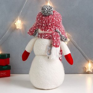 Кукла интерьерная свет "Снеговичок в шапке-ушанке с бамбошкой" 40х21х12 см