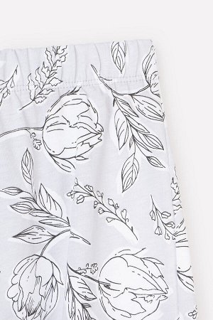 Пижама(Осень-Зима)+mom (светло-серый, нежные цветы)