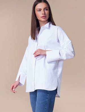 Блузка со спущенной проймой из ткани с фактурным плетением полоски